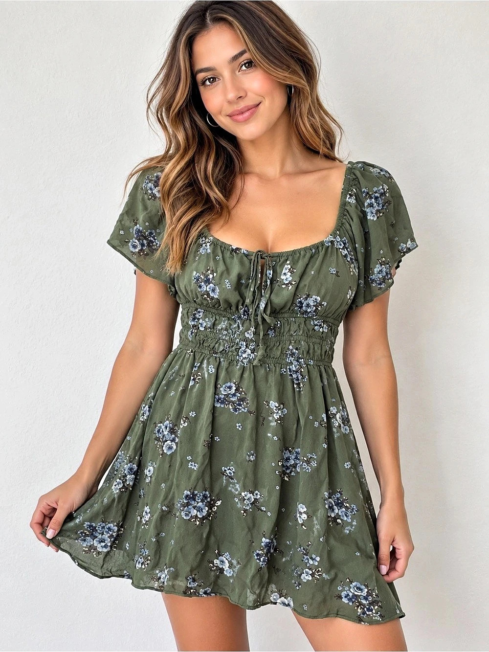 Passport Floral Mini Dress in Green & Blue Size Medium